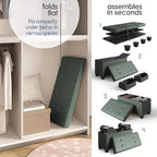 Storage Ottoman Bench with Bins, 30-in Storage Bench for Bedroom End of Bed, Folding Foot Rest Ottoman for Living Room Max 660lbs, Leather Ottomans, Green