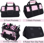 FASTPRO Pink Tool Set, 220-Piece Lady's Home Repairing Tool Kit with 12-Inch Wide Mouth Open Storage Tool Bag