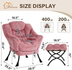 Welnow Lazy Chair with Ottoman, Modern Accent Chair with Armrests and a Side Pocket, Leisure Sofa Armchair Set, Reading Armchair with Footrest for Small Space, Plush Dark Pink