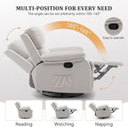 Recliner Chair, 360 Swivel Rocker Chair for Adults, Small Rocking Recliner for Small Spaces, Upholstered Fabric Glider Recliner Nursery (Swivel Rocker Recliner, Off White)