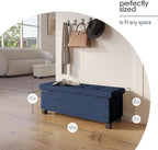 Storage Ottoman Bench with Bins, 43-in Storage Bench for Bedroom End of Bed, Folding Foot Rest Ottoman for Living Room Max 660lbs, Velvet Ottomans, Blue