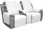 Easy-Going Loveseat Recliner Cover with Console, Reversible Couch Cover for Living Room, Split Sofa Cover for Each Seat with Elastic Straps for Dogs, Pets(2 Seater, White/White)