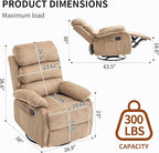 Velvet Upholstered Glider Recliner Chair – 360° Swivel Rocker Chair for Adults, Small Rocking Chair for Small Spaces, Soft Fabric Recliner Chair with Side Pockets, Comfortable Nursery Chair,Brwon