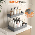 3 Pack Multi-Purpose Under Sink Organizers and Storage, 2026 L-Shaped Pull Out Cabinet Organizer for Bathroom & Kitchen, Under Cabinet Organizer with Hooks Hanging Cup, Grey, 14.85 inch