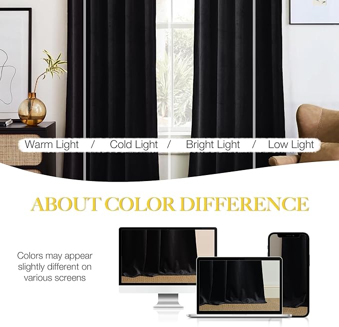 NICETOWN Black Out Velvet Curtains 108 inches Long Blackout for Patio, 52 x 108 Curtains Thermal Insulated Solid Heavy-Duty Large Window Treatments Drapes for Sliding Glass Door (2 Panels)