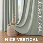 H.VERSAILTEX Linen Blackout Curtains 45 Inches Long 100% Absolutely Blackout Thermal Insulated Textured Linen Look Curtain Draperies Anti-Rust Grommet, Energy Saving with White Liner, 2 Panels, Sage