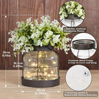 Vintage Glass Farmhouse Vase - Handmade Rustic Lantern Planter with Bonus Artificial Flowers & LED Lights (Home Decor Centerpiece), Farmhouse Wedding/Christmas Decor, Housewarming Gift