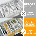 SpaceAid Bamboo Drawer Dividers with Inserts and Labels, Kitchen Adjustable Drawer Organizers, Expandable Organization for Home, Office, Dressers, 4 Dividers with 9 Inserts (17"-22" White)