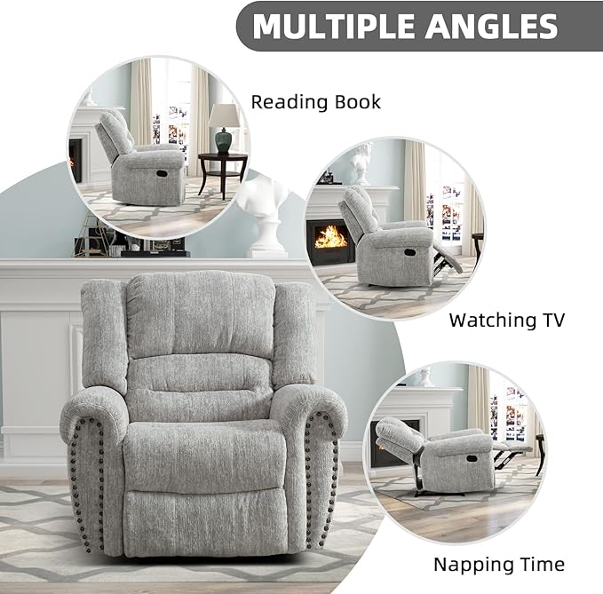 CANMOV Manual Recliner Chair Set of 2, Classic and Traditional Manual Recliner Chair with Comfortable Arms and Back Single Sofa for Living Room, White Grey