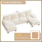 Homall Modular Sectional U Shaped Sofa Couches for Living Room, Comfy Chenille 4 Seat Sofa Set with Removable Pillows, Lounge Chaise Upholstered Couch for for Apartment (Corduroy, Light Beige)