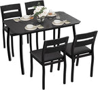 IDEALHOUSE Dining Table Set for 4 Modern Kitchen Table and Chairs Set with Chamfered Edges Cushioned Seats Space-Saving Metal Frame Compact Breakfast Nook (Soft Seat Black Tube + Black)