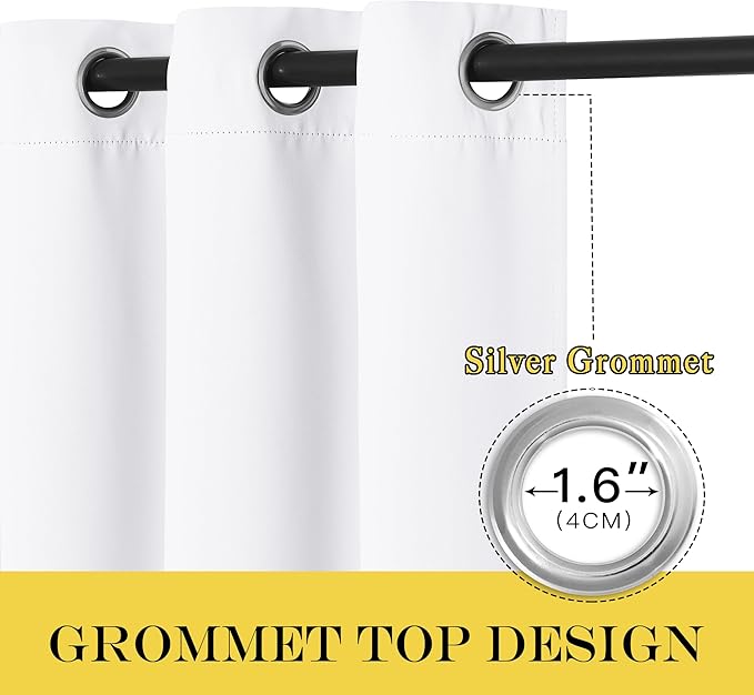 NICETOWN White Room Darkening Curtain 63 inches Long for Living Room - Grommet Solid Thermal Insulated Grommet Light Blocking Window Treatment for Bedroom (1 Panel, W46 x L63)