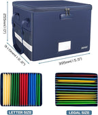 ENGPOW File Box with Lock, Fireproof Document Box with Zipper＆Pockets, Collapsible File Organizer Filing Storage Cabinet with Handle, Portable Home Office Safe for Hanging Letter/Legal Folder, Blue