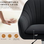 Vanity Chair with Wheels, Comfy Home Office Desk Chairs Adjustable Modern Velvet Makeup Vanity Chairs for Bedroom Living Room-Black