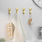 pickpiff Adhesive Wall Coat Hooks - Heavy Duty Stick-On Door Hanger, Metal Hook for Hanging Towel,Purse, Robe, Backpack, Jacket, Clothes - for Bathroom,Dorm, Closet, Kitchen - Gold, 4 Pack