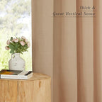 NICETOWN Rustic Linen 144 inch Long Curtains for Living Room, Grommet Privacy Added Thick Linen Weave with Light Filter Window Curtains & Drapes for Bedroom, Camel, W55 x L144, 2 Panels