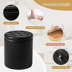 Round Ottoman with Storage Set of 2, 12.6" W x 14.17" H & 14.76" W x 17.32" H Faux Leather Storage Ottoman for Living Room Bedroom, Small Coffee Table Padded Ottoman, Black