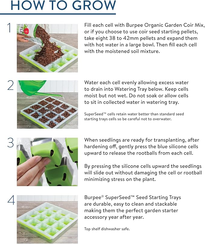 Burpee SuperSeed Windowsill Seed Starting Tray| 8 XL Cell| Reusable & Dishwasher Safe| for Vegetable, Flower & Herb Seeds| Window Garden Seed Starter Kit| Green
