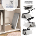 Storage Ottoman Bench with Bins, 30-in Storage Bench for Bedroom End of Bed, Folding Foot Rest Ottoman for Living Room Max 660lbs, Velvet Ottomans, Light Grey