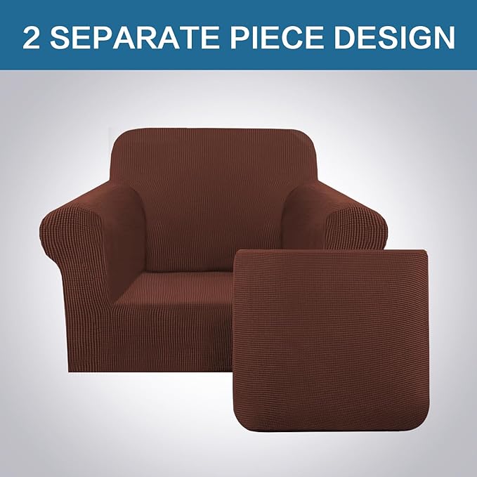 H.VERSAILTEX 2 Piece Couch Cover Stretch Stylish Chair Cover Furniture Cover/Protector Featuring Jacquard Textured Twill Fabric, High Spandex Slipcover Machine Washable (Chair, Burnt Brick)