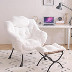 Tiita Lazy Chair with Ottoman, White Modern Large Accent Chair, Comfy Leisure Sofa Armchair with Ottoman, Reading Chair with Footrest for Bedroom, Living Room, Dorm Rooms, Plush White