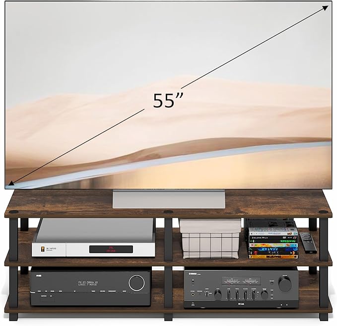Furinno Turn-S-Tube TV Stand, 3-Tier Open Frame Design Entertainment Center, TV Console for TV up to 46 Inch, Toolless Assembly, for Living Room, Bedroom, Amber Pine