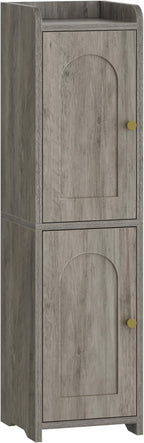 Bathroom Storage Cabinet, Small Corner Floor Cabinet with 2 Doors and Adjustable Shelf, Narrow Toilet Paper Cabinets, Bathroom Organizer for Small Spaces, 7.9" D x 7.9" W x 29.5" H Greige