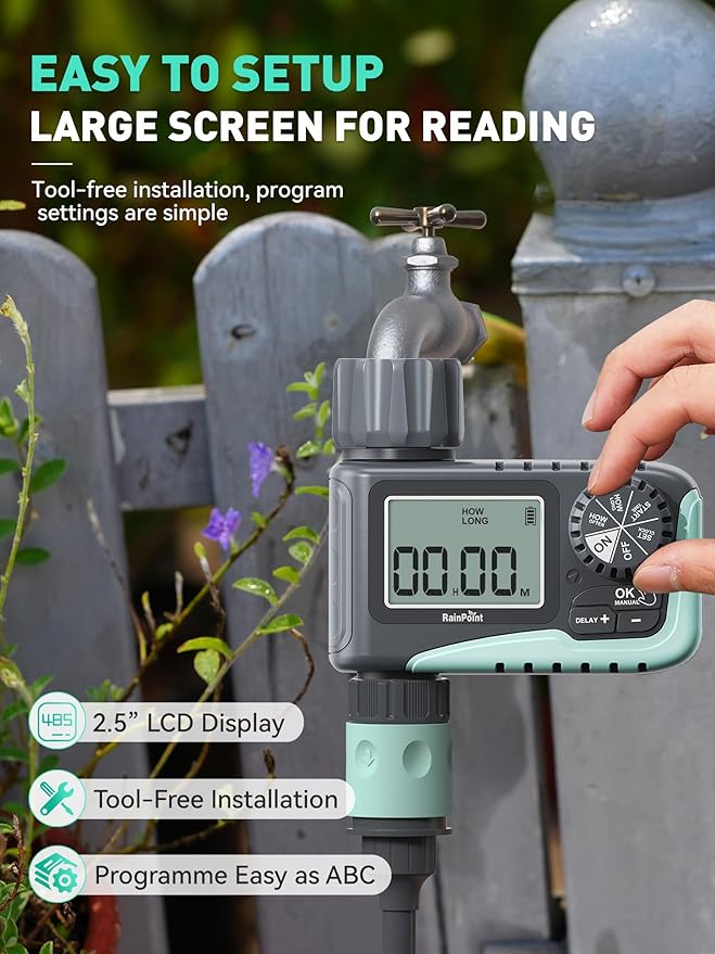 RAINPOINT Sprinkler Timer, Programmable Water Timer for Garden Hose, Outdoor Soaker Hose Timed with Rain Delay/Manual/Automatic Watering System, Digital Irrigation Timed for Yard, Lawn, 2 Pack