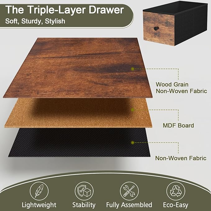 Narrow Nightstand with Charging Station, End Tables Living Room Set of 2, Skinny Side Table with Fabric Drawers, Slim Sofa Table for Bedroom, Small Spaces, Couch, Brown, HETNDP02BR