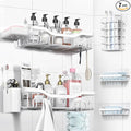 NESOMI Shower Caddy Adhesive Shower Organizer 7-Pack, Rustproof Stainless Steel Bathroom Shelves, Large Capacity No-Drill Rack Storage Accessories with Soap Dish Toothbrush Holder Hooks