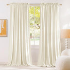 NICETOWN Thermal Insulated Velvet Curtains Ivory 96 Inch Length, Heavy Duty Keep Warm Drapes Room Darkening Thermal Insulated Curtains for Patio Hall Villa, Bedroom Window Treatment Set of 2 Panels