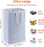 Lifewit 1 Pack Laundry Basket 80L Each, Collapsible Clothes Hamper with Reinforced Handles, Freestanding Waterproof Design for Bedroom and Laundry Room, Blue 80L Total
