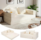 COMAX Futon Sofa Bed, 4‑in‑1 Convertible Sofa Bed, Folding Boneless Couches for Living Room, Fold Out Small Foldable Loveseat Floor Sleeper Comfy Mattress Lounge Space‑Saving, Beige