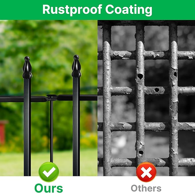 Metal Decorative Garden Fence 12" H x 16" W (5 Panels, Total Length 6.6 feet) Metal Border Folding Fence, Landscape Fencing for Flower Bed, Yard, Animal Barrier