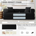 4-in-1 Folding Convertible Sofa Bed, 78 Inch Boneless Couch with Fixed-Shape Frame, Corduroy Loveseat Sleeper with Pull Out Bed, Floor Sofa Modular Futon Couch for Living Room Bedroom Lounge (Black)