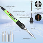 Soldering Iron Kit, 80W 110V LCD Digital Solder Iron Pen with Ceramic Heater, Portable Welding Tools with 5pcs Tips, Stand, Solders Wire, Sponge, Paste, for Metal,Electric Repairs, DIY, Green