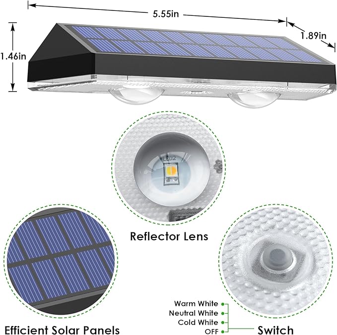 Solar Fence Lights Outdoor - 2700/4000/6000K 3 Mode, Waterproof LED, Fence Light Solar Powered for Outside, Backyard/Railing/Step/Patio/Wall and Home Improvement(8 Pack)