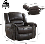 CANMOV Leather Recliner Chair, Classic and Traditional Manual Recliner Chair with Comfortable Arms and Back Single Sofa for Living Room, Dark Grey