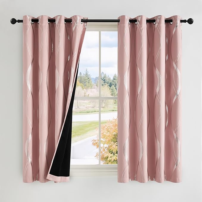 NICETOWN 100% Blackout Pink Curtains for Bedroom and Living Room, Easy Care Solid Thermal Insulated Grommet Panels and Drapes for Bedroom Decoration, 52" x 72", 2 Panels