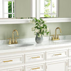 4 inch Brushed Gold Bathroom Sink Faucet with Pop-up Drain and 2 Supply Hoses, Stainless Steel Lead-Free 2-Handle Centerset Faucet for Bathroom Sink Vanity RV