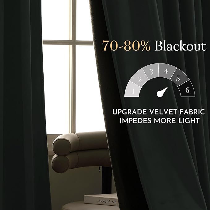 NICETOWN Green Velvet Curtains 96 inches Long 2 Panels - Blackout Drapes for Bedroom and Living Room Silky Touch Room Darkening and Sound Dampening for Office, Dorm, Seafoam Green, 52 x 96