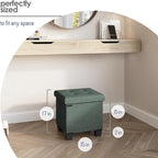 Storage Ottoman Cube with Small Bin, 15-in Square Ottoman with Storage for Living Room and Bedroom, Small Ottomans Foot Rest, Fabric Foot Stools Ottomans Max 330lbs, Green