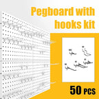 Peg Board, 4 Pack Metal Pegboard Panels with 50 Hooks, White Pegboards Wall Organizer, Heavy Duty Peg Board for Walls Home, Garage Tool Storage, Office Organization, Craft Room, Kitchen