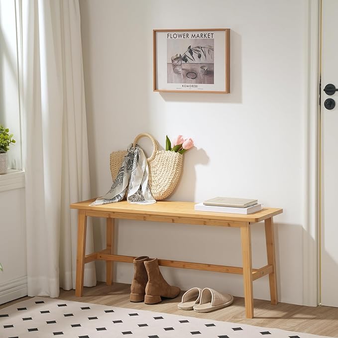 HOOBRO 39.3'' Bamboo Dining Bench, Farmhouse Table Bench, Kitchen & Living Room Furniture, Easy to Assemble, Sturdy and Stable, Natural YL03CD01G2