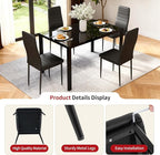 FDW | Dining Chairs Set of 4 | Black | Kitchen Chairs 4 Upholstered Chairs and Faux Leather Cushions | Space-Saving and Modern Design | for Dining Room, Easy to Assemble