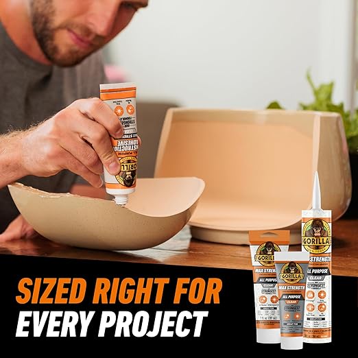 Gorilla Max Strength Construction Adhesive, Clear Glue, 7 Ounce Squeeze Tube (Pack of 1) - Gap Filling and Waterproof