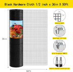 Thinkahead Black Hardware Cloth 1/2 inch 36 X 50 ft 19 Gauge Vinyl PVC Coated Wire Mesh Roll Galvanized Welding Chicken Wire Fencing, Garden Fence, Rabbit Wire, Home Improvement Project.