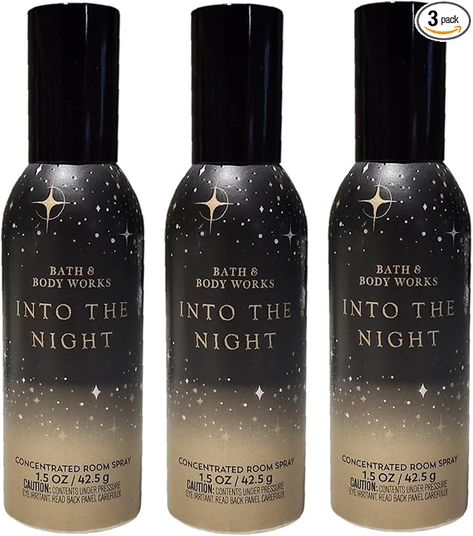 Bath and Body Works Concentrated Room Spray 1.5 oz each - Pack of 3 - Packaging May Vary (Into The Night)
