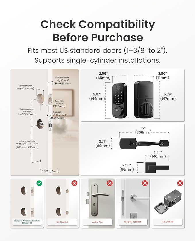 DESLOC B200 Keyless Entry Door Lock with Handle Set, Smart Locks for Front Door, Deadbolt Smart Lock, Front Door Locks Set, Electronic keypad Deadbolt with Handle, 12 Months Battery, IP54