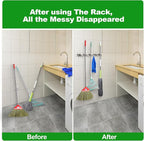 voze [2 Pack] 5 Racks and 4 Hooks Mop and Broom Holder Wall Mount, Self Adhesive Heavy Duty Broom Organizer Storage Tool Racks for Kitchen Garden Laundry Garage, Silver